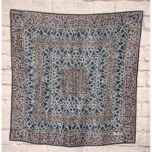RENARD FLORAL Blue Red Silk Scarf 25x25 Inch Paul Renard Vintage Square Silk
